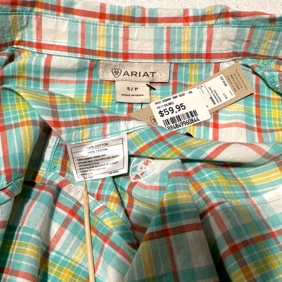 NEW ARIAT PASTEL PLAID RHINESTONE SNAP FRONT BLING EMBROIDERED WESTERN SHIRT SzS - Picture 7 of 11